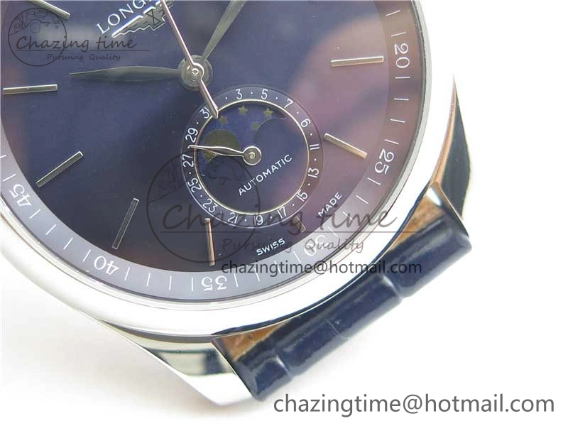 Master Moonphase L2.909.4.78.3 SS GSF 1:1 Best Edtion Blue Dial Sticks Markers On Blue Leather Strap A899 V3