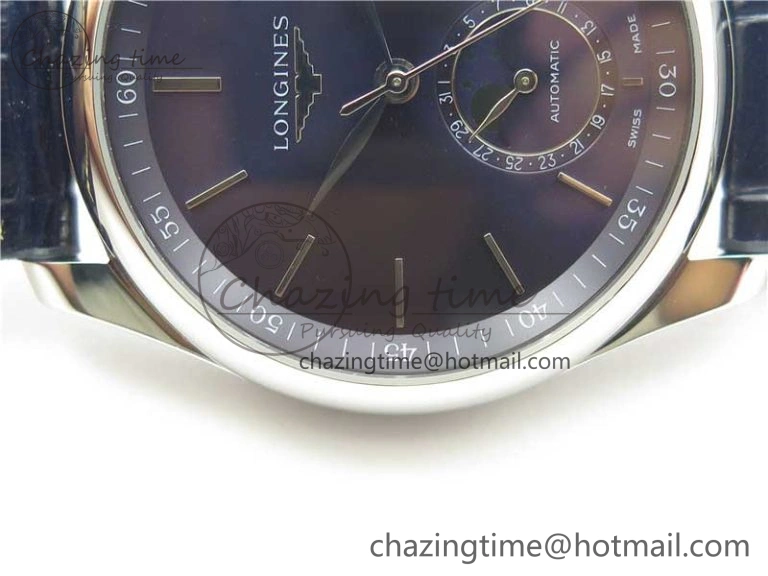 Master Moonphase L2.909.4.78.3 SS GSF 1:1 Best Edtion Blue Dial Sticks Markers On Blue Leather Strap A899 V3