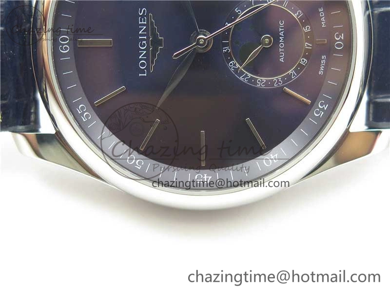 Master Moonphase L2.909.4.78.3 SS GSF 1:1 Best Edtion Blue Dial Sticks Markers On Blue Leather Strap A899 V3