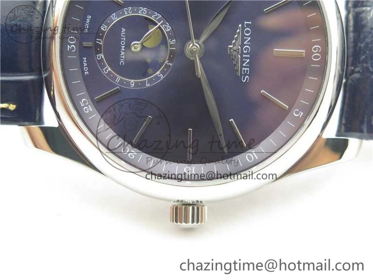 Master Moonphase L2.909.4.78.3 SS GSF 1:1 Best Edtion Blue Dial Sticks Markers On Blue Leather Strap A899 V3