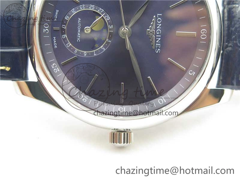 Master Moonphase L2.909.4.78.3 SS GSF 1:1 Best Edtion Blue Dial Sticks Markers On Blue Leather Strap A899 V3