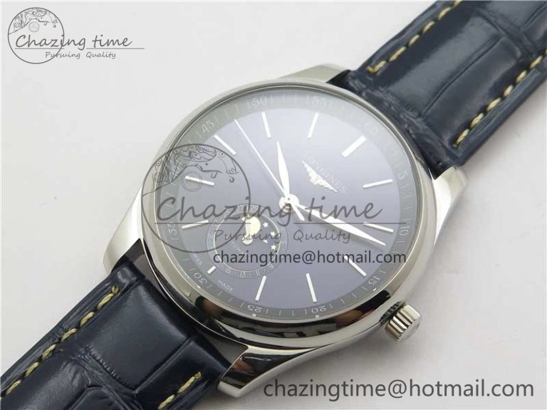 Master Moonphase L2.909.4.78.3 SS GSF 1:1 Best Edtion Blue Dial Sticks Markers On Blue Leather Strap A899 V3