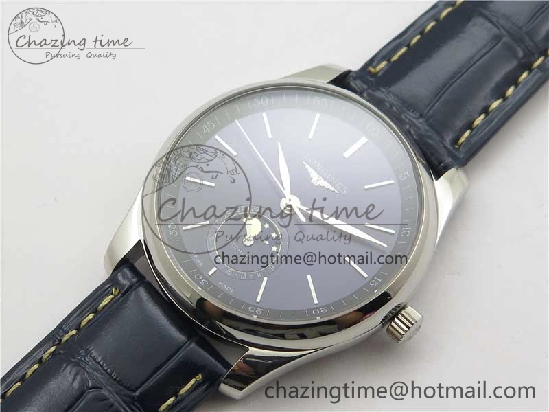 Master Moonphase L2.909.4.78.3 SS GSF 1:1 Best Edtion Blue Dial Sticks Markers On Blue Leather Strap A899 V3