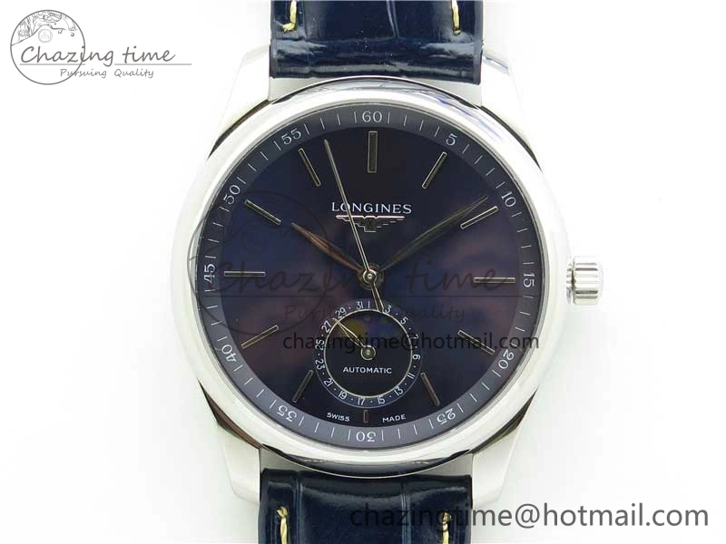 Master Moonphase L2.909.4.78.3 SS GSF 1:1 Best Edtion Blue Dial Sticks Markers On Blue Leather Strap A899 V3