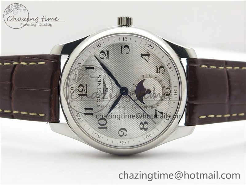Master Moonphase L2.909.4.78.3 SS GSF 1:1 Best Edtion White Dial On Brown Leather Strap A899 V3