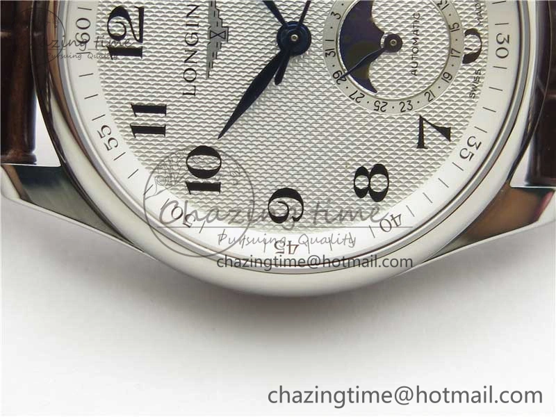 Master Moonphase L2.909.4.78.3 SS GSF 1:1 Best Edtion White Dial On Brown Leather Strap A899 V3