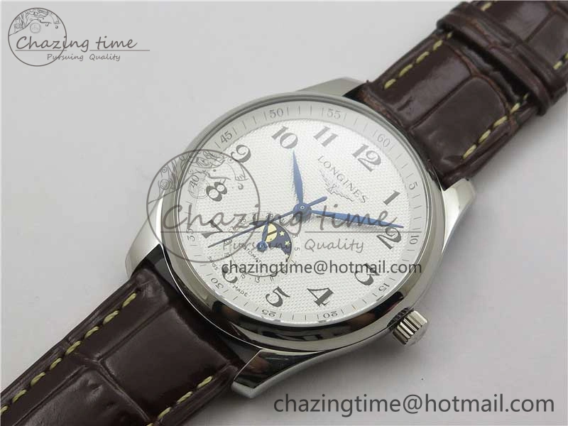 Master Moonphase L2.909.4.78.3 SS GSF 1:1 Best Edtion White Dial On Brown Leather Strap A899 V3