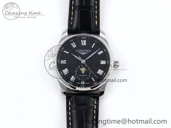 Master Moonphase SS APSF 1:1 Best Edition Black Roman Dial on Black Leather Strap AL899