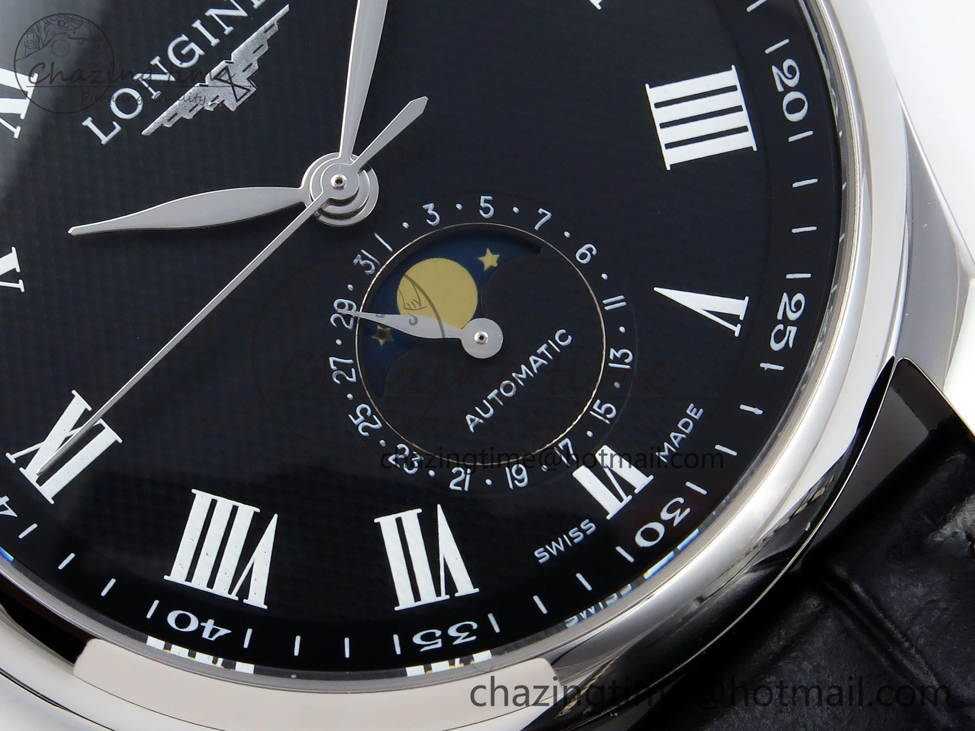 Master Moonphase SS APSF 1:1 Best Edition Black Roman Dial on Black Leather Strap AL899