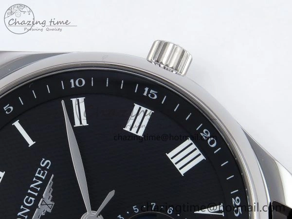 Master Moonphase SS APSF 1:1 Best Edition Black Roman Dial on Black Leather Strap AL899