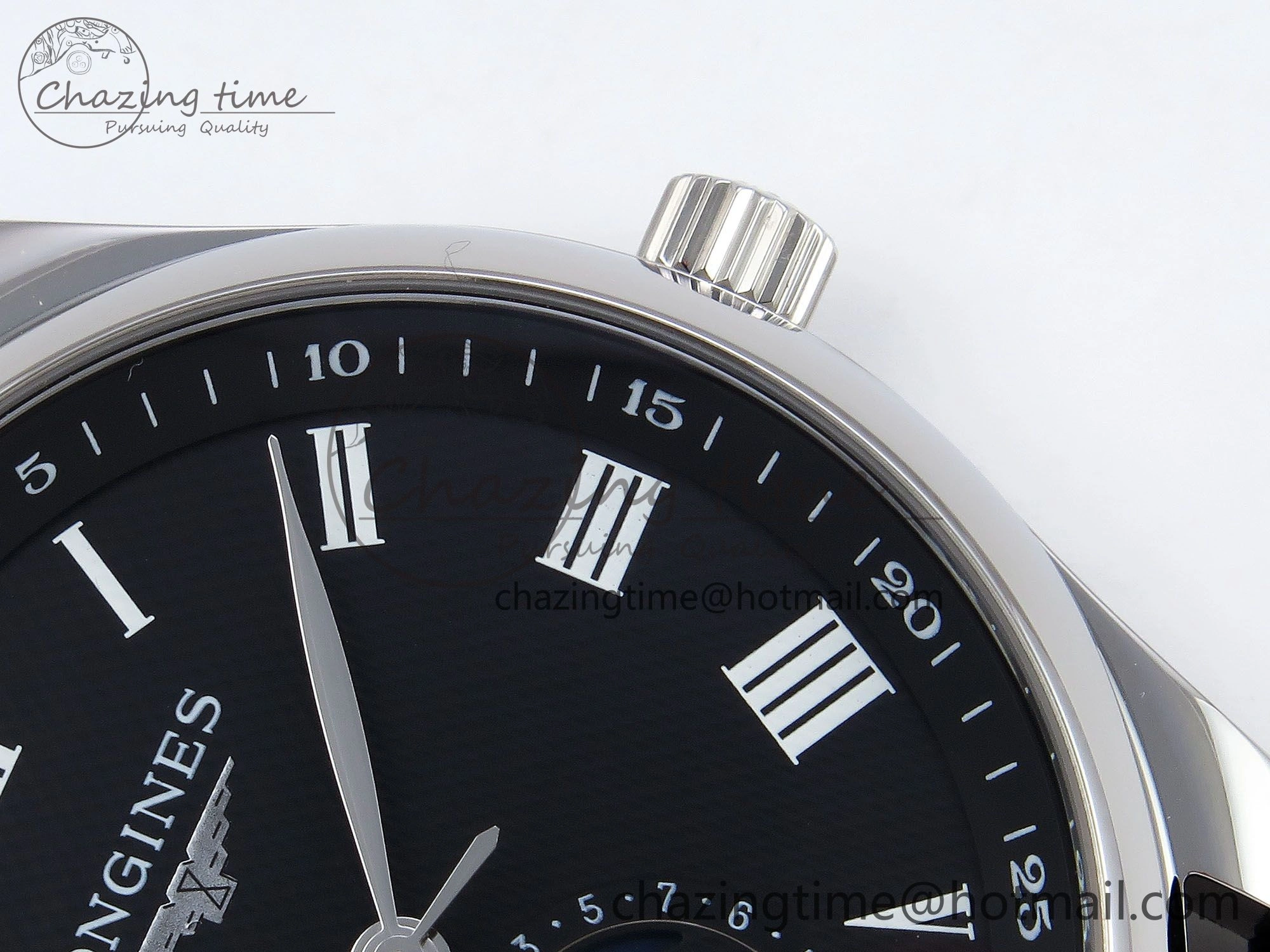Master Moonphase SS APSF 1:1 Best Edition Black Roman Dial on Black Leather Strap AL899