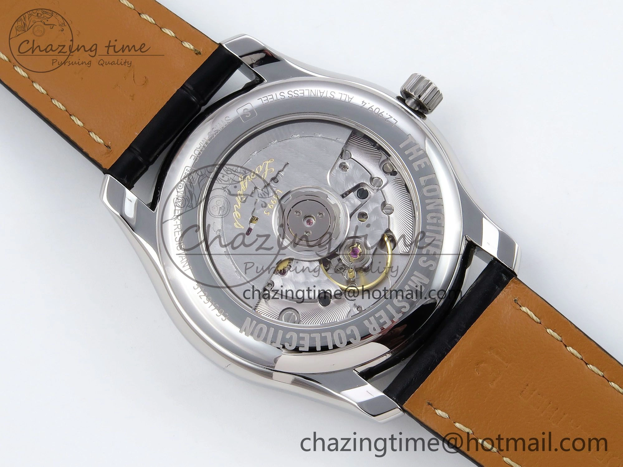 Master Moonphase SS APSF 1:1 Best Edition Black Roman Dial on Black Leather Strap AL899