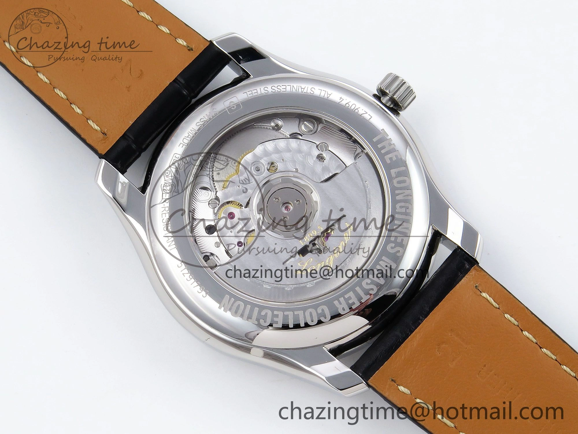 Master Moonphase SS APSF 1:1 Best Edition Black Roman Dial on Black Leather Strap AL899