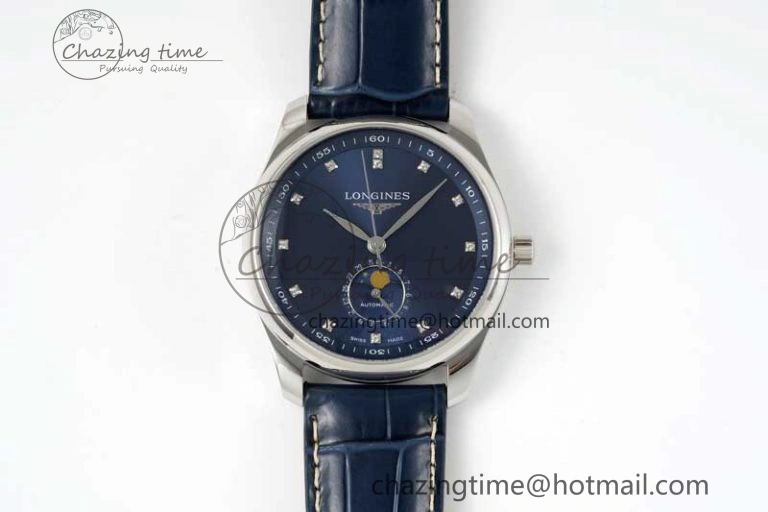 Master Moonphase SS APSF 1:1 Best Edition Blue Diamonds Dial on Blue Leather Strap AL899
