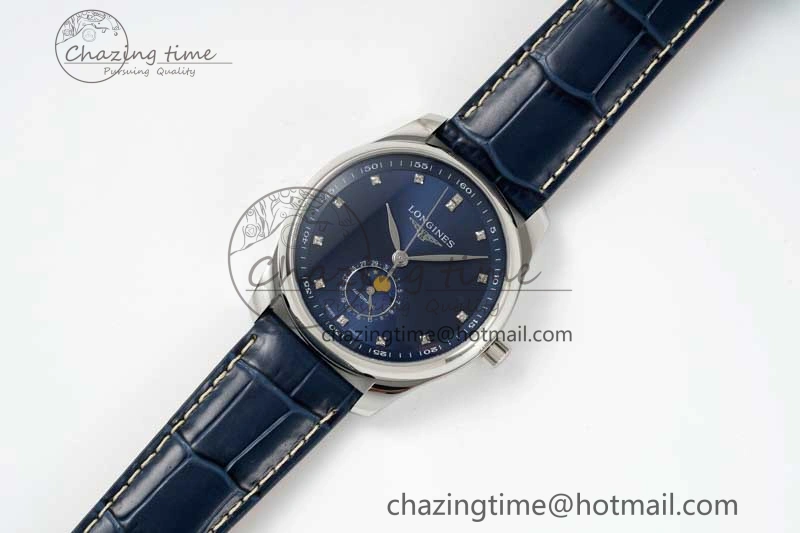 Master Moonphase SS APSF 1:1 Best Edition Blue Diamonds Dial on Blue Leather Strap AL899