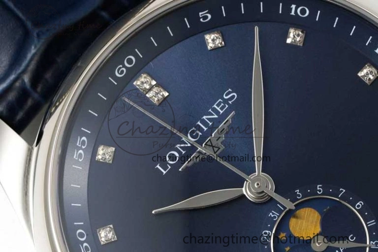 Master Moonphase SS APSF 1:1 Best Edition Blue Diamonds Dial on Blue Leather Strap AL899
