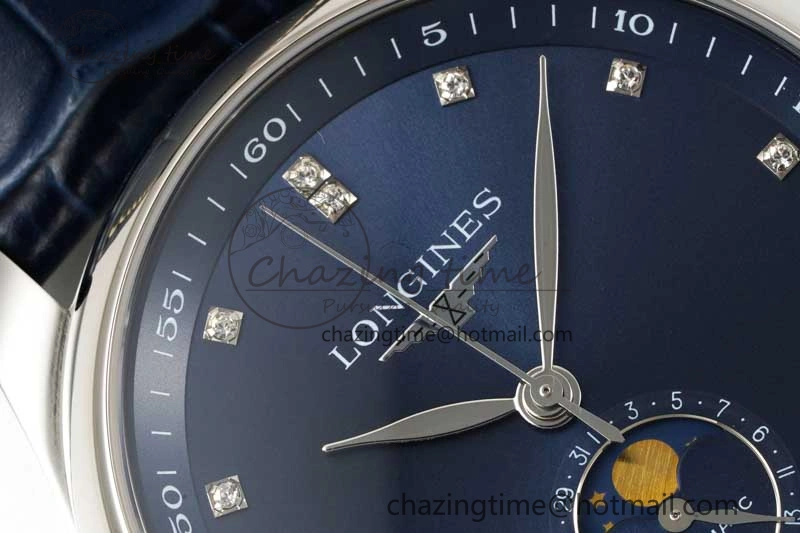 Master Moonphase SS APSF 1:1 Best Edition Blue Diamonds Dial on Blue Leather Strap AL899