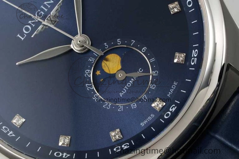 Master Moonphase SS APSF 1:1 Best Edition Blue Diamonds Dial on Blue Leather Strap AL899