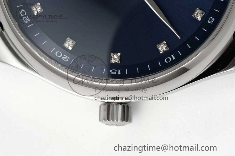 Master Moonphase SS APSF 1:1 Best Edition Blue Diamonds Dial on Blue Leather Strap AL899