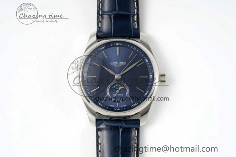 Master Moonphase SS APSF 1:1 Best Edition Blue Stick Dial on Blue Leather Strap AL899