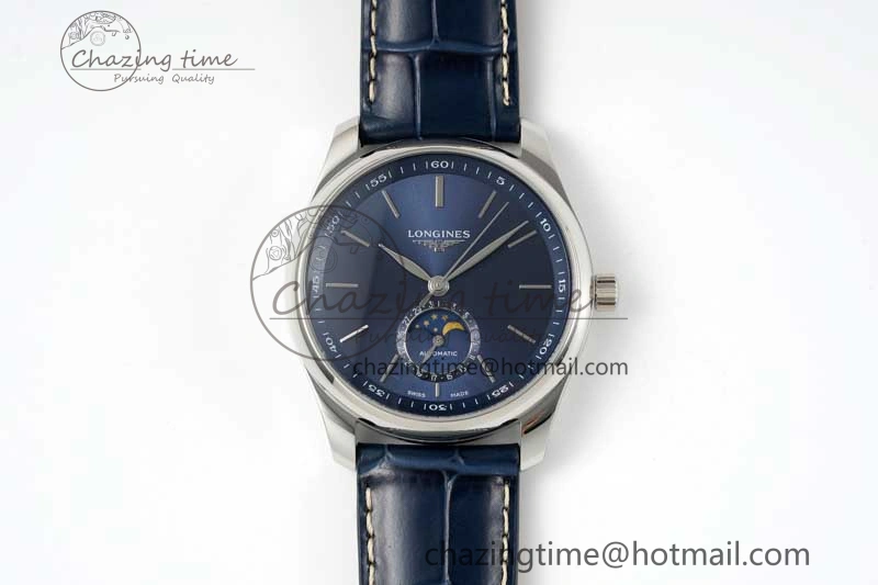 Master Moonphase SS APSF 1:1 Best Edition Blue Stick Dial on Blue Leather Strap AL899