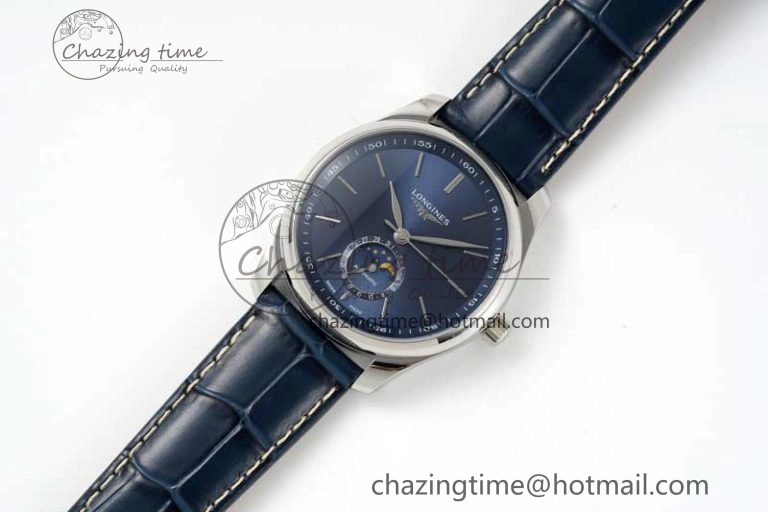 Master Moonphase SS APSF 1:1 Best Edition Blue Stick Dial on Blue Leather Strap AL899