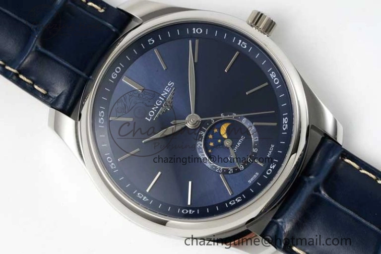Master Moonphase SS APSF 1:1 Best Edition Blue Stick Dial on Blue Leather Strap AL899