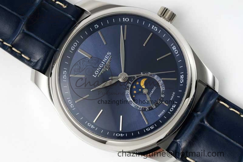 Master Moonphase SS APSF 1:1 Best Edition Blue Stick Dial on Blue Leather Strap AL899