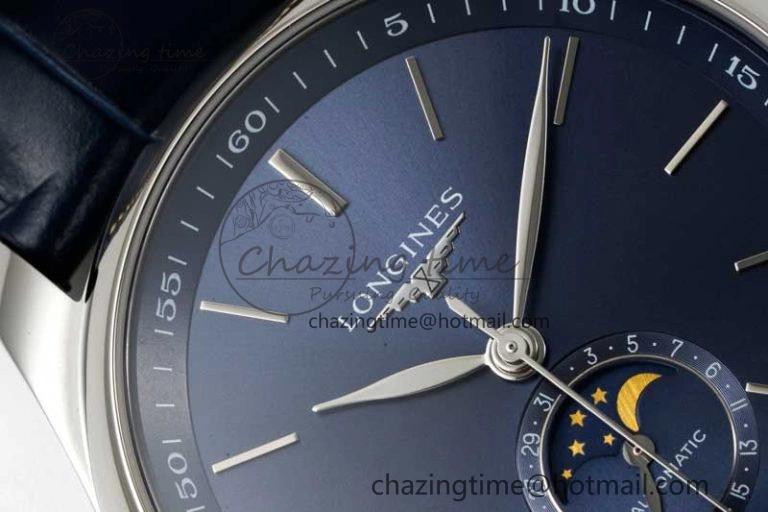 Master Moonphase SS APSF 1:1 Best Edition Blue Stick Dial on Blue Leather Strap AL899