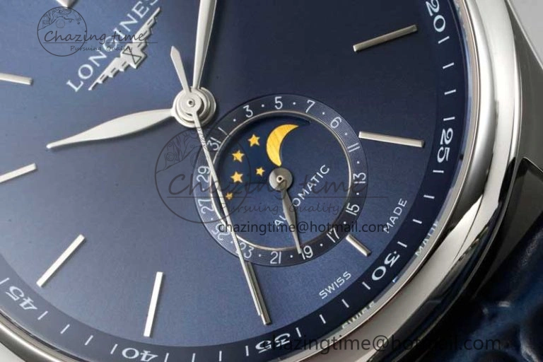 Master Moonphase SS APSF 1:1 Best Edition Blue Stick Dial on Blue Leather Strap AL899