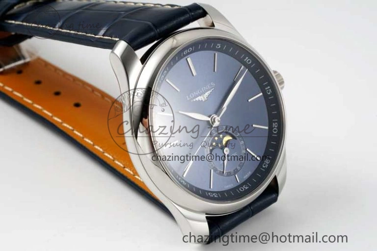 Master Moonphase SS APSF 1:1 Best Edition Blue Stick Dial on Blue Leather Strap AL899