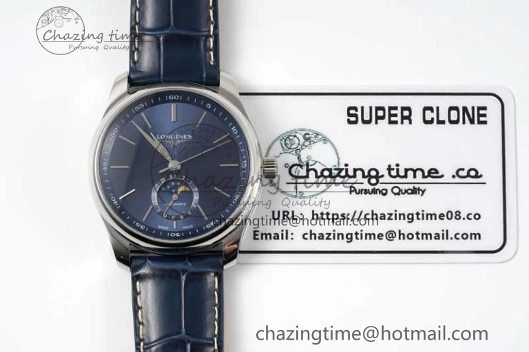 Master Moonphase SS APSF 1:1 Best Edition Blue Stick Dial on Blue Leather Strap AL899