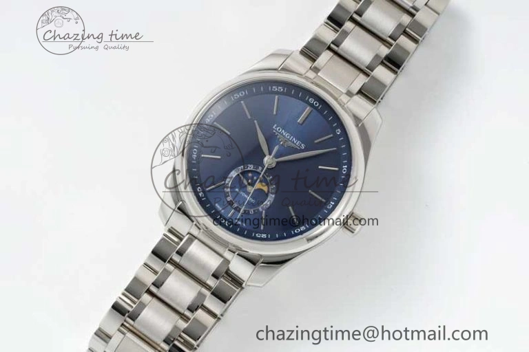 Master Moonphase SS APSF 1:1 Best Edition Blue Stick Dial on SS Bracelet AL899