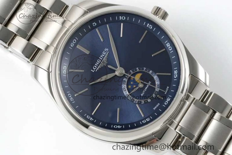 Master Moonphase SS APSF 1:1 Best Edition Blue Stick Dial on SS Bracelet AL899