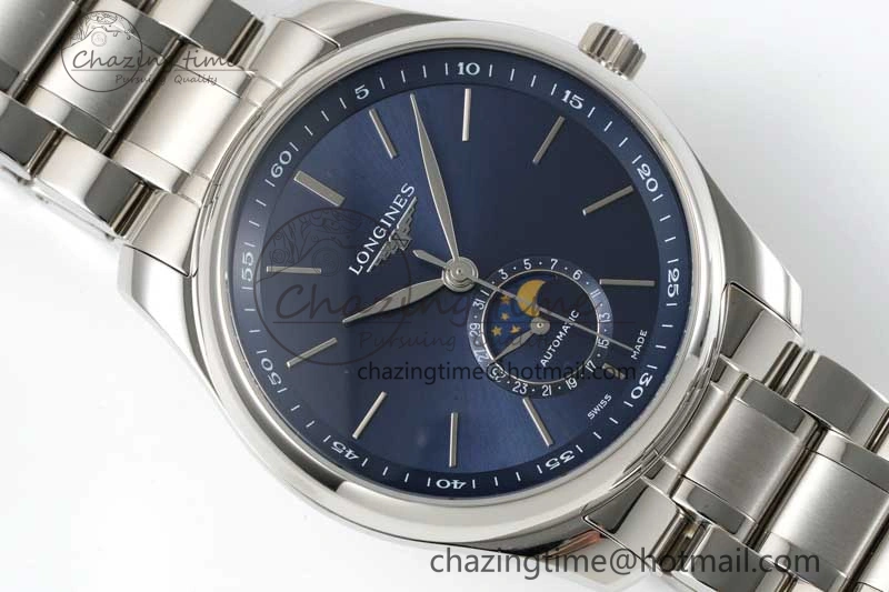 Master Moonphase SS APSF 1:1 Best Edition Blue Stick Dial on SS Bracelet AL899