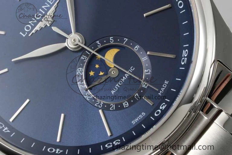 Master Moonphase SS APSF 1:1 Best Edition Blue Stick Dial on SS Bracelet AL899