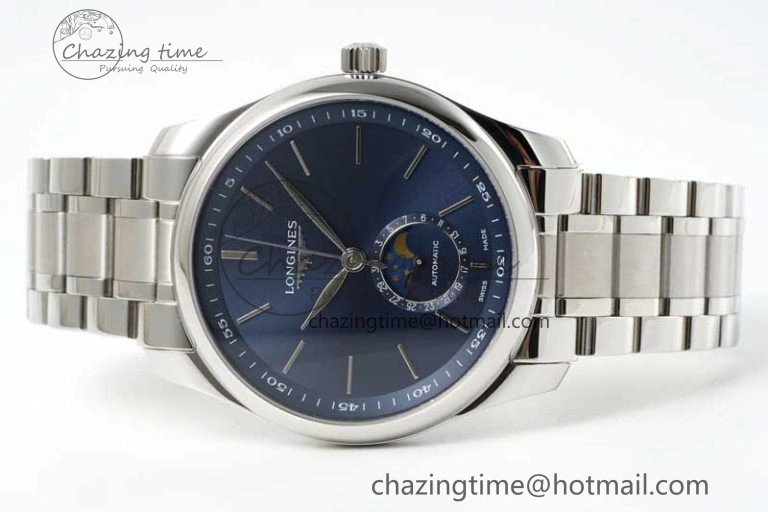 Master Moonphase SS APSF 1:1 Best Edition Blue Stick Dial on SS Bracelet AL899
