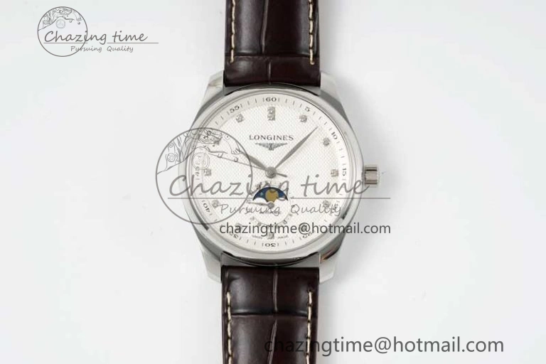Master Moonphase SS APSF 1:1 Best Edition White Diamonds Dial on Brown Leather Strap AL899