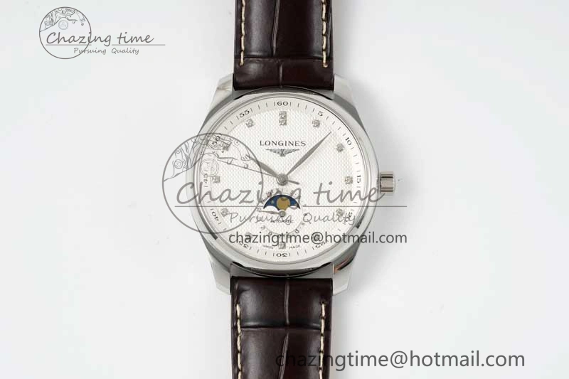 Master Moonphase SS APSF 1:1 Best Edition White Diamonds Dial on Brown Leather Strap AL899