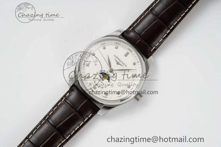 Master Moonphase SS APSF 1:1 Best Edition White Diamonds Dial on Brown Leather Strap AL899