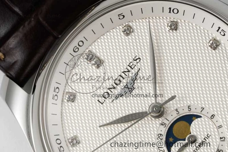 Master Moonphase SS APSF 1:1 Best Edition White Diamonds Dial on Brown Leather Strap AL899
