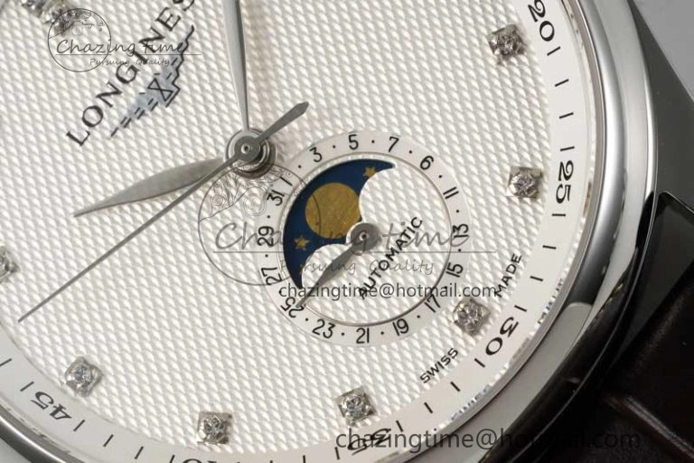 Master Moonphase SS APSF 1:1 Best Edition White Diamonds Dial on Brown Leather Strap AL899