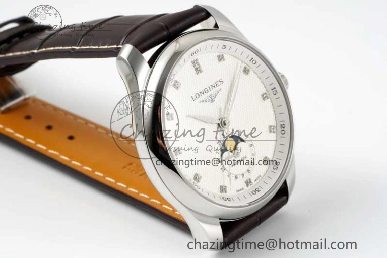 Master Moonphase SS APSF 1:1 Best Edition White Diamonds Dial on Brown Leather Strap AL899