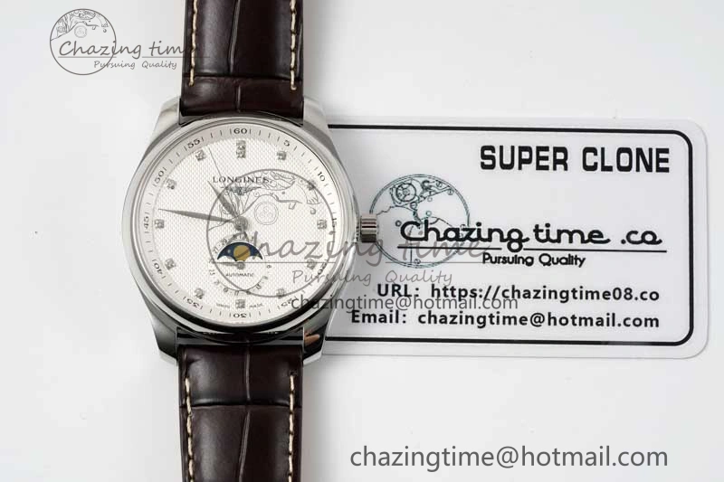 Master Moonphase SS APSF 1:1 Best Edition White Diamonds Dial on Brown Leather Strap AL899