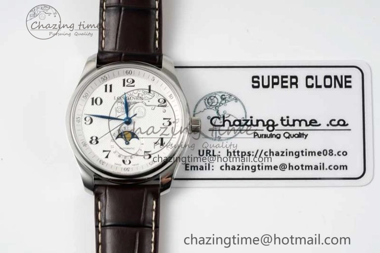 Master Moonphase SS APSF 1:1 Best Edition White Numeral Dial on Brown Leather Strap AL899