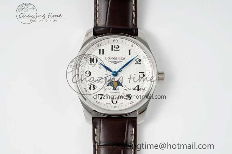 Master Moonphase SS APSF 1:1 Best Edition White Numeral Dial on Brown Leather Strap AL899