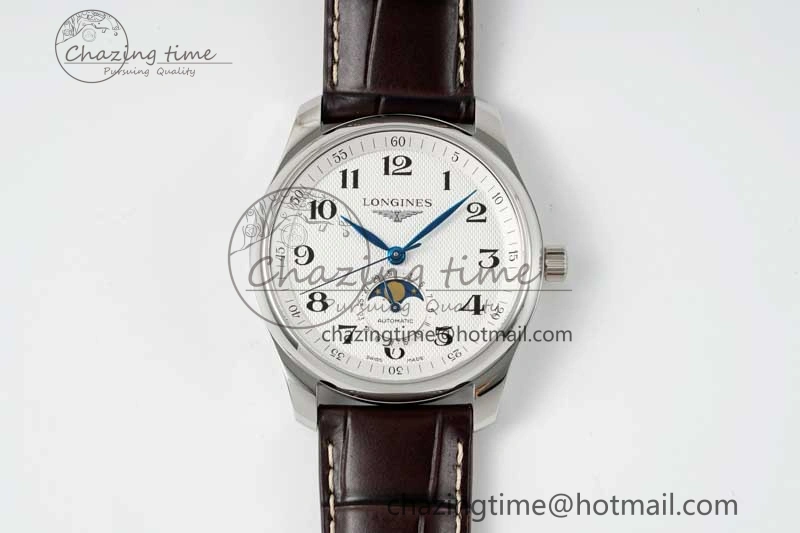 Master Moonphase SS APSF 1:1 Best Edition White Numeral Dial on Brown Leather Strap AL899