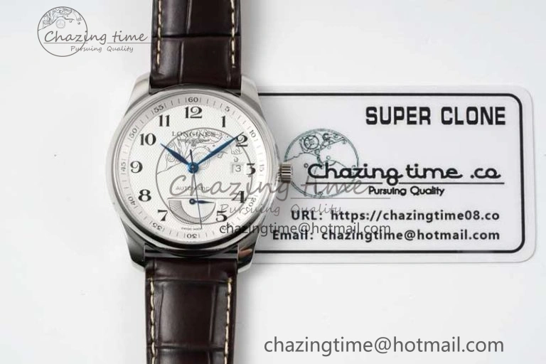 Master Power Reserve SS APSF 1:1 Best Edition White Dial on Brown Leather Strap AL602