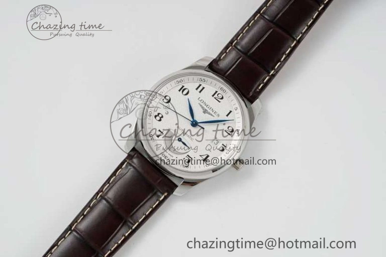 Master Power Reserve SS APSF 1:1 Best Edition White Dial on Brown Leather Strap AL602