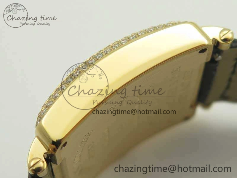 Master Square RG Ladies GF 1:1 Best Edition Full Paved Diamonds On Black Leather Strap Swiss Quartz